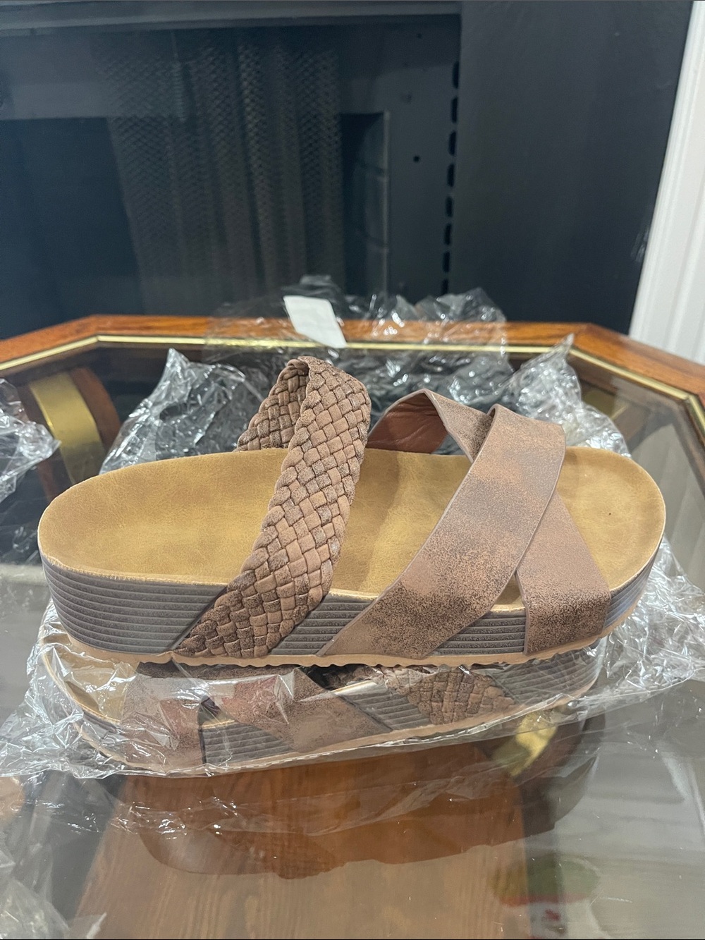 Brown Braided Slide Sandals